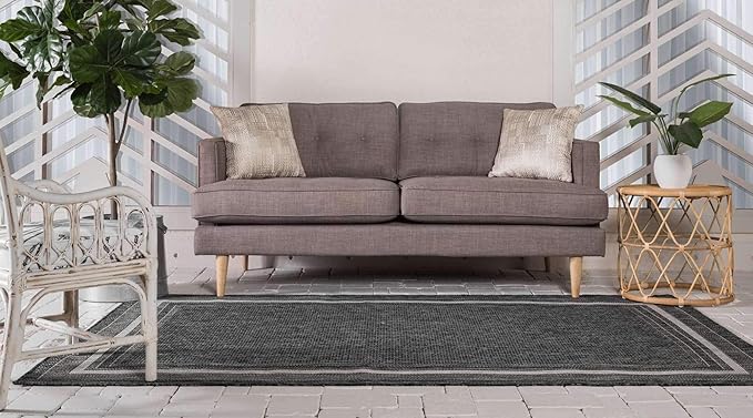 Unique Loom Outdoor Border Collection Area Rug - Soft Border (8' x 11' 4" Rectangle Black/Ivory)