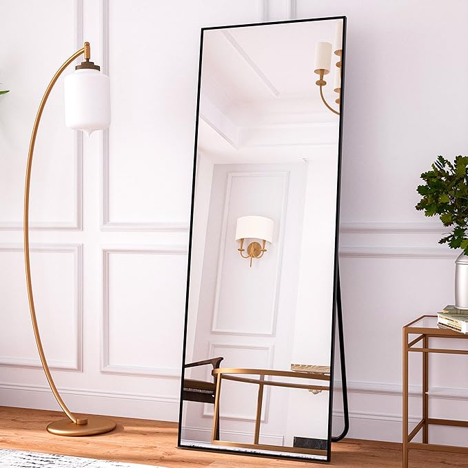 HARRITPURE 65"x22" Full Length Mirror Aluminum Frame Wall Mirror Floor Rectangle Mirrors Standing Wall & Leaning Large Dressing Mirror for Living Room Bedroom Cloakroom,Black