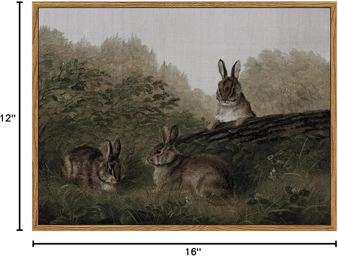 InSimSea Framed Wall Art for Living Room Three Rabbits Vintage Wall Art Easter Bunny Decor Aesthetic Animal Landscape Oil Painting Countryside Farmhouse Wall Decor Colorful for Bedroom Office 12x16in