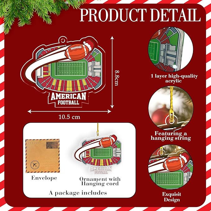 Football Christmas Ornaments 2025 - Acrylic Football Ornaments for Christmas Tree - Sports Themed Hanging Decor for Friends, Sport Player, Coaches, Teammates, Fans -Tree Decor Keepsake for Enthusiast