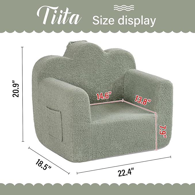 Tiita Kids Couch Plush Toddler Chair, Cloud-Like Glow in The Dark Kids Sofa Toddler Reading Chair with Washable Cover Carrying Handle, Convertible Children Sofa Chair for Girls and Boys