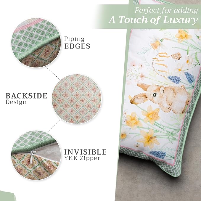 Maison d' Hermine Decorative Pillow Cover 100% Cotton 12"x20" Rectangular Washable Cushion Covers with Invisible Zipper for Couch, Bedroom, Home, Easter Dew