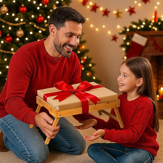Bamboo Bed Tray Table with Foldable Legs, Breakfast in Bed Tray for Kitchen Serving Tray, Eating, Working, Drawing Tray (2 Pack, Bamboo)