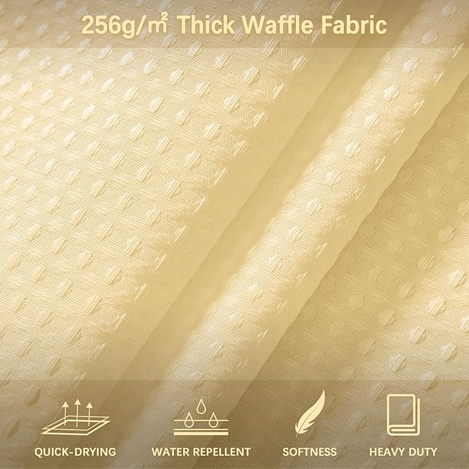 84 inch Long Shower Curtain Waffle Textured Beige Fabric Shower Curtains, 256GSM Heavy Duty Weighted Shower Curtains, Hotel Quality Luxury Polyester Bathroom Curtain with 12 Hooks