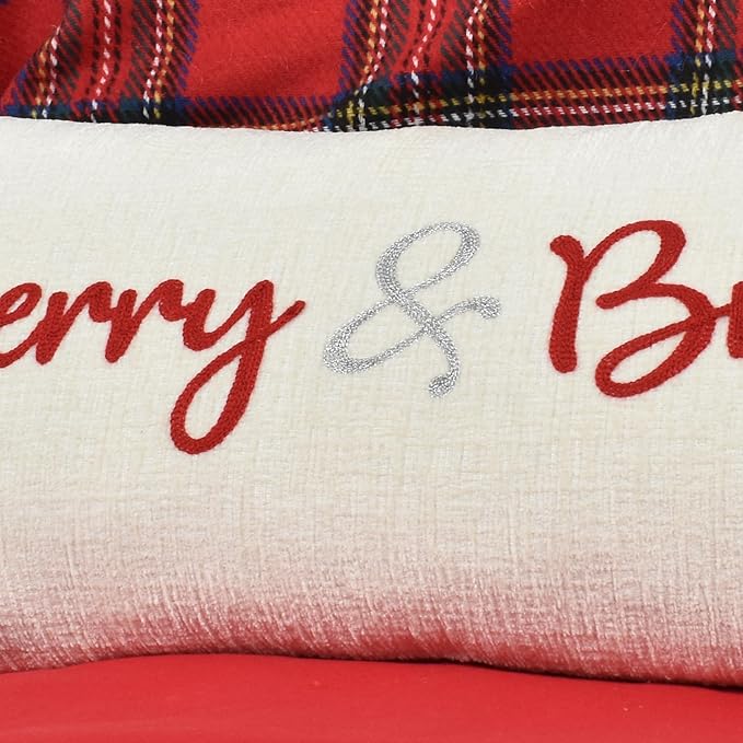 Nice Merry and Bright Christmas Decor Cotton Burlap Decorative Rectangle Throw Lumbar Waist Pillow Case Cushion Cover for Couch Living Room 12X24 inches