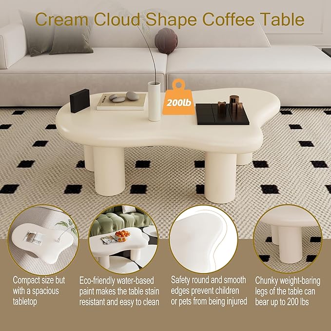 Modern 47 Inch Cloud Shaped Coffee Table for Living Room Beige