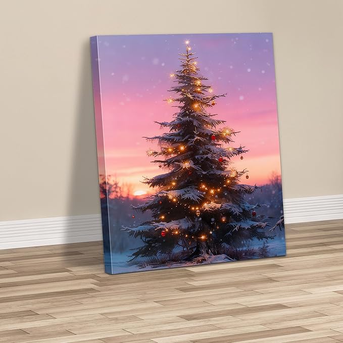 Framed Christmas Pictures Wall Decor,Vintage Pine Tree Prints,Winter Christmas Canvas Wall Art Decoration for Bedroom Bathroom Living Room Rustic Xmas Holiday Gifts (Christmas Tree 10, 11'' X 14')