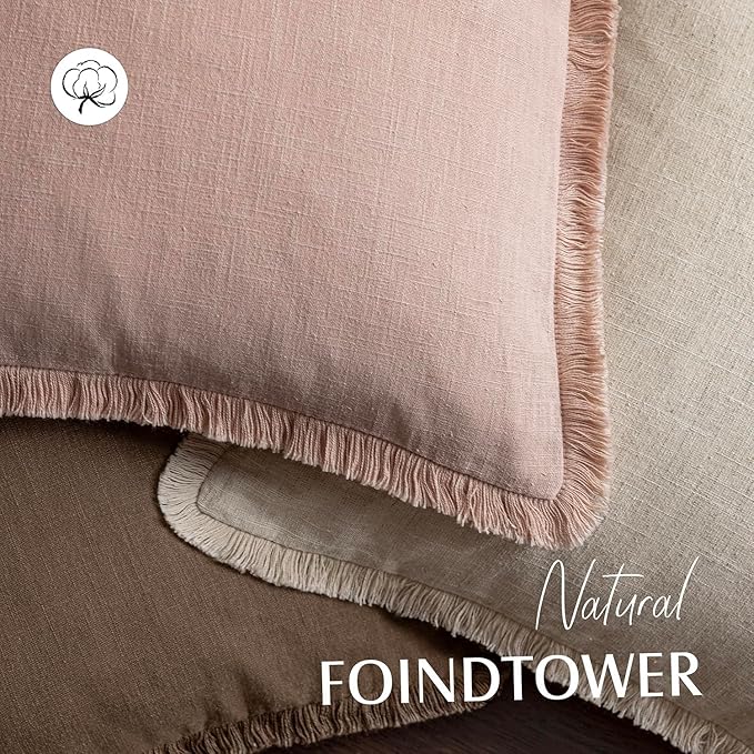 Foindtower Set of 2 Decorative Linen Fringe Throw Pillow Covers Boho Farmhouse Cushion Cover with Tassels Soft Accent Pillowcase for Couch Chair Sofa Bed Living Room Home Decor,22×22 Inch,Light Pink