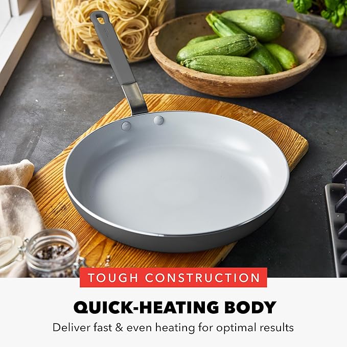 GreenPan x Bobby Flay 12" Nonstick Frying Pan Skillet, PFAS-Free Diamond Ceramic, Induction Suitable, Stay-Cool Silicone Handle, Easy Clean Dishwasher & Oven Safe, Egg & Omelet Pan, Graphite