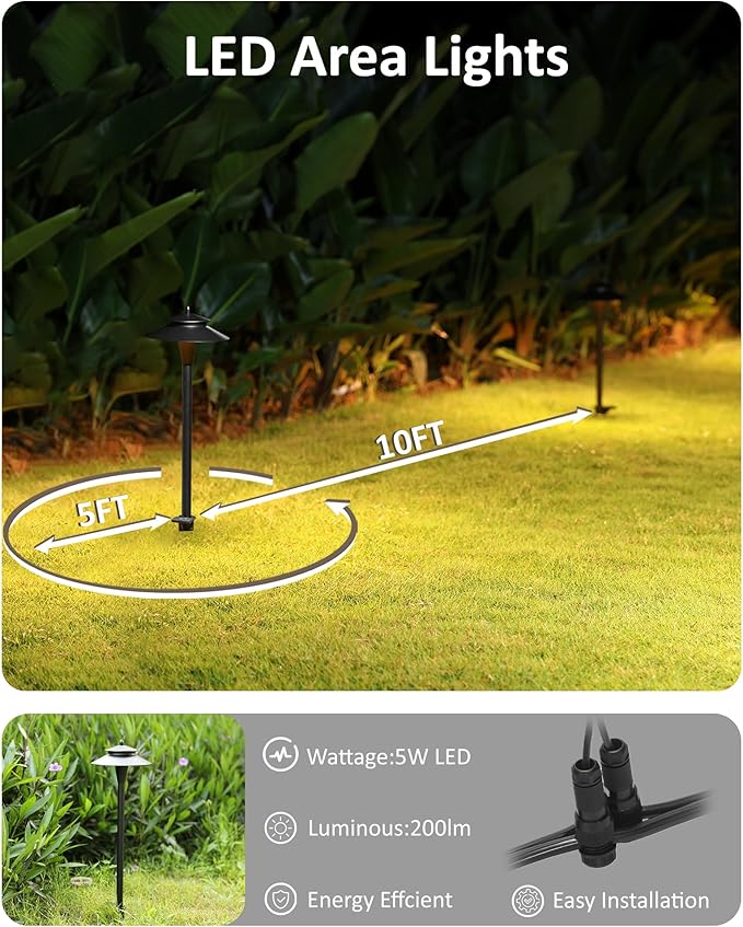 Pathway Lights Low Voltage, 5W 2200K/2700K/3000K/4000K/5000K 20 Inch Black, 12V LED Wired Low Voltage Landscape Lighting for Outdoor Yard Garden Walkway Driveway Pathway Path, ETL, Pack of 1