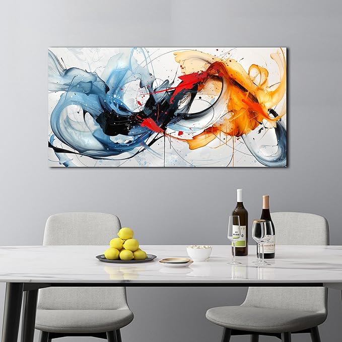 Modern Prints Wall Art for Office - Abstract Art Wall Decor for Living Room - Blue Canvas Wall Art Ready to Hang Size 20" x 40"