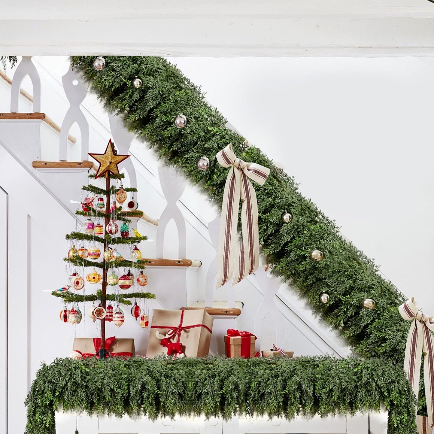 6FT Thick Christmas Garlands with 168 Cedar Branches, Real Touch Green Cedar Garland for Christmas Decorations, Artificial Greenery Garland for Table, Mantle, Wall, Indoor, Outdoor Holiday Decor