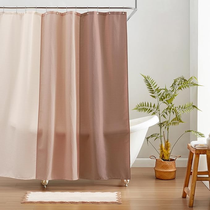 MONDAY MOOSE Bath Mat with Scalloped Wavy Ripple Design, Microfiber Absorbent Non Slip Tufted Rug for Floor, Shower or Kitchen (24x47 inch, Beige)