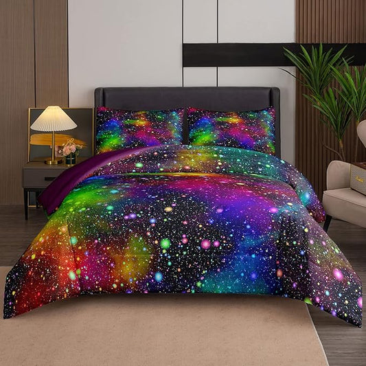 Tailor Shop Galaxy Comforter Set Colorful Outer Space Starry Sky 3D Night Printed Bedding Set for Girls Boys Kids King Size with 1 Comforter 2 Pillowcases……