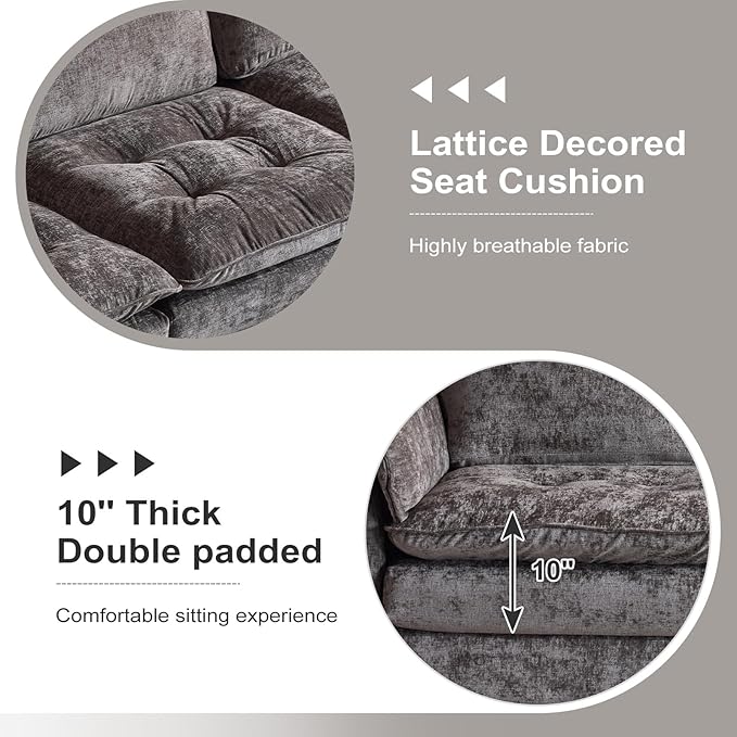 VINGLI 129” Oversized L-Shaped Cloud Sectional Sofa, Memory Foam Couch with Reversible Chaise Lounge, Comfy Couch with Double-Layer Deep Seat Cushions, Modern Sofa for Living Room, Chenille, Grey