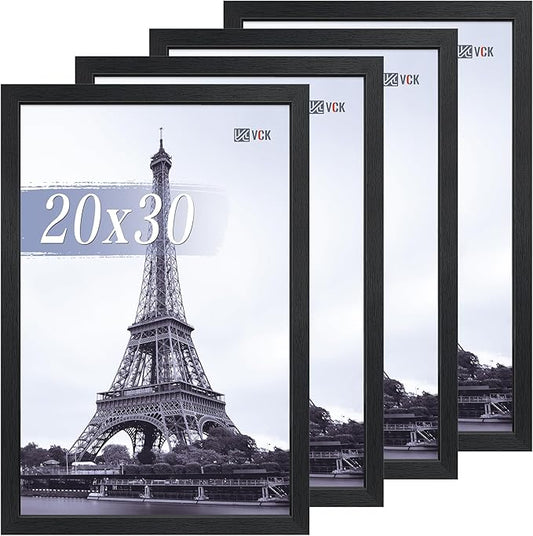 VCK 20x30 Poster Frame Set of 4 - Black, Gallery-Quality Wood Picture Frames, 1.1-Inch Wide Border, Polished Plexiglass, Vertical or Horizontal Wall Display for Photo/Art/Prints, Black