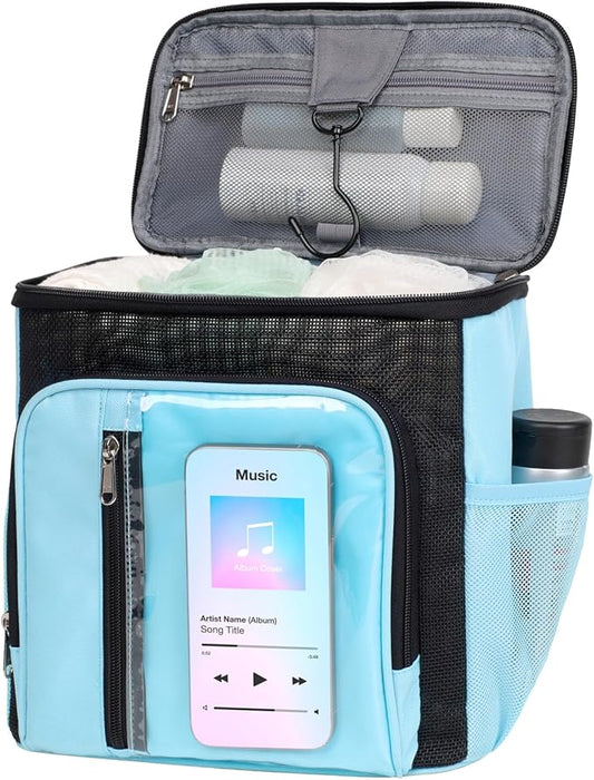 F-color Hanging Shower Caddy Portable - College Dorm Essentials for Guys with Hooks, Quick-Dry Shower Bag for Dorm Travel Gym Camping Essentials, Water-Resistant with Multiple Pockets, Light Blue