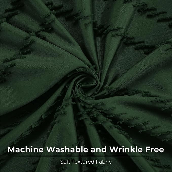 96inch Extra Long Dark Green Boho Shower Curtain Woven Fabric Shower Curtain Tufted Chervon Textured Shower Curtains Modern Minimalist Shower Curtains for Bathroom