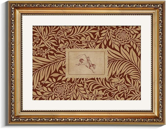 VIYYIEA Gold Framed Wall Art, Stamp Red Canvas Print Home Decor Vintage Art Painting Picture Bathroom Wall Decor, Collection Artwork for Living Room Bedroom Kitchen Office - 14L x 11W