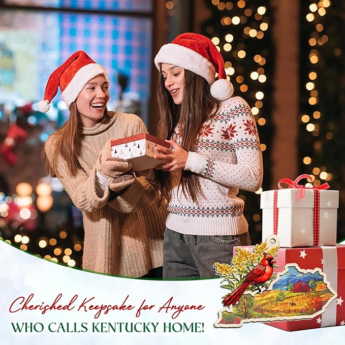 FLAGWIX Christmas Kentucky Gifts for Women Men - Suncatcher Ornaments 2025 for Xmas Decorations - Kentucky Ornament Christmas Decorations, Goldenrod Flowers and Northern Cardinal Xmas Ornaments Gifts