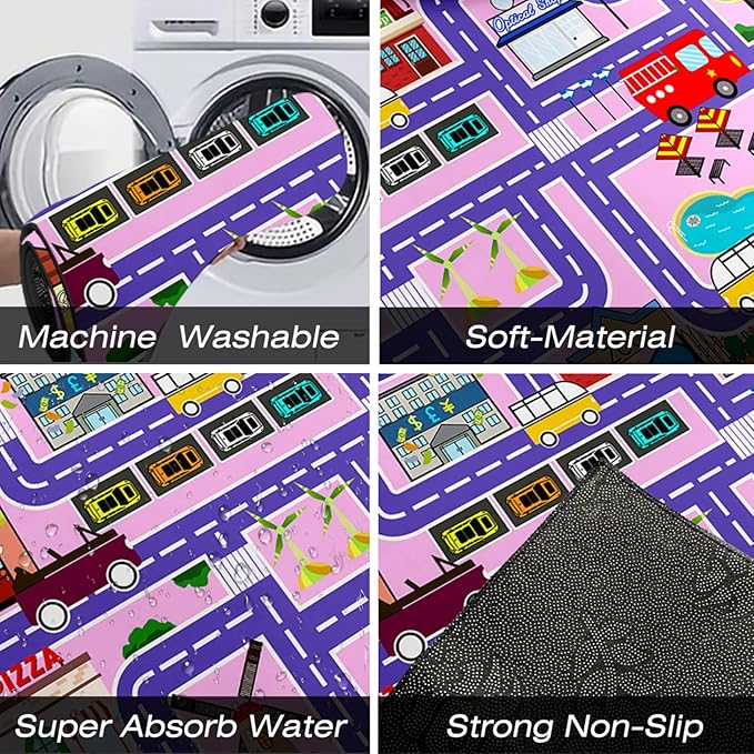 Car Rugs for Kids Toy Cars - Car Track Carpet for Boys Road Rug for Bedroom Road Map Carpet for Kids Toy Play Mat Farm, 3x5 Feet
