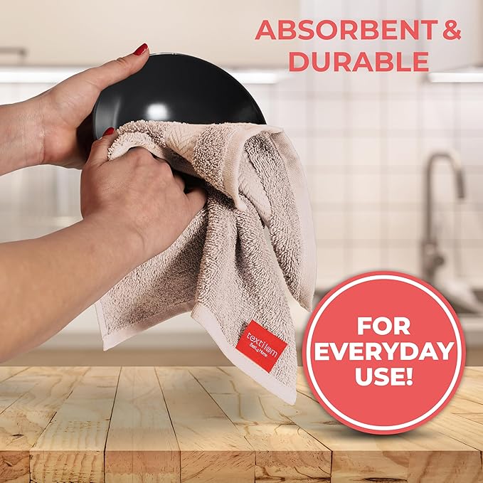 TEXTILOM 100% Turkish Cotton 6 Pcs Bath Towel Set, Luxury Bath Towels for Bathroom, Soft & Absorbent Bathroom Towels Set (2 Bathtowels, 2 Hand Towels, 2 Washcloths)- Beige