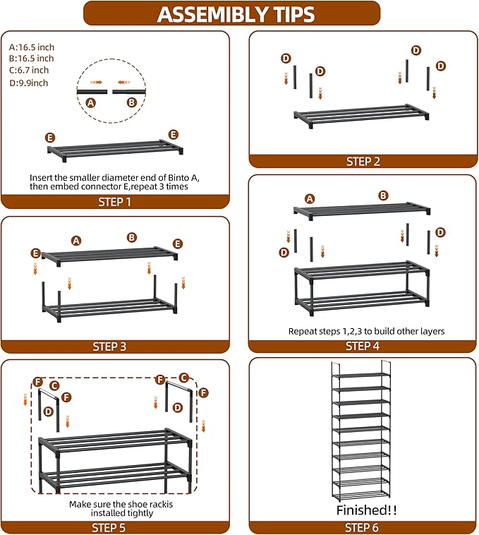10 Tier Metal Shoe Rack, Tall Shoe Rack for Entryway, Shoe Organizer for Closet, Shoe Storage for Front Door Entrance & Entryway, Large Long Shoe Stand Holder Adjustable Shelf Height