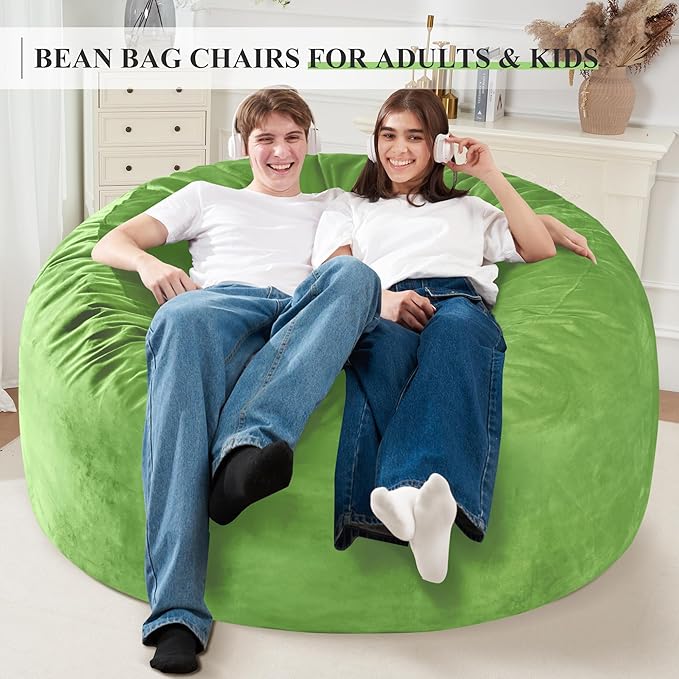 Homguava 5 FT Bean Bag Chair: 5' Bean Bags with Memory Foam Filled, Large Beanbag Chairs Soft Sofa with Dutch Velvet Cover-Lime