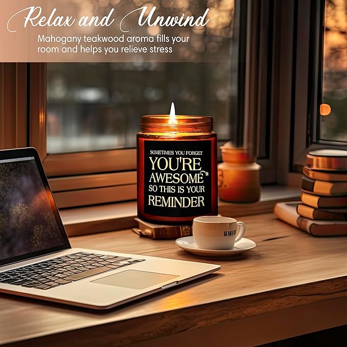 Inspirational Gift Candles for Women Men - Birthday, Appreciation, Thank You, Relaxing Gift for Her Friend Coworker Sister Son - You're Awesome Natural Soy Mahogany Teakwood Candle for Home