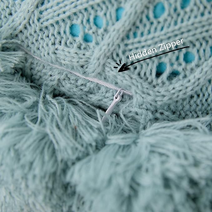 Knitted Throw Pillow Round Couch Pillow Sofa Cute Cushion Handmade Pompoms Decorative Plush Pillow (Green, Diameter 20inches)