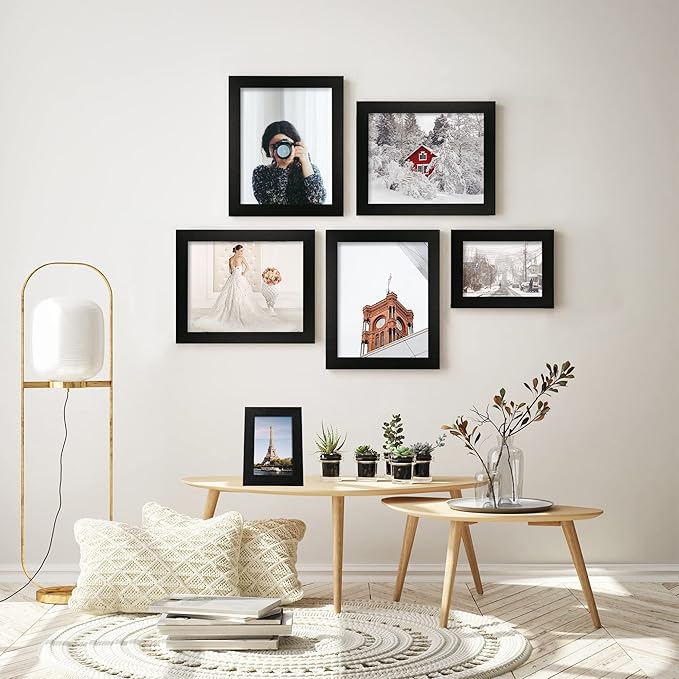 4x6 Picture Frame Set of 4, Black Frame with High Definition Glass, 4 x 6 Photo Frames for Tabletop Display and Wall Mounting