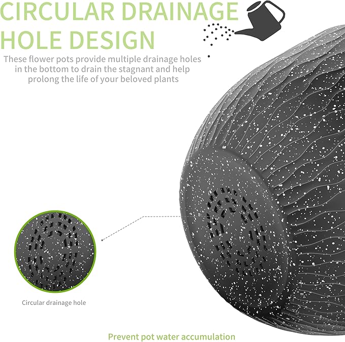 12/10/9 Inch Plant Pots, 3 Pack Large Flower Pots for Indoor and Outdoor Plants with Water Ripples, Large Plastic Flower Pots with Drainage Holes and Tray for Garden Indoor Plants