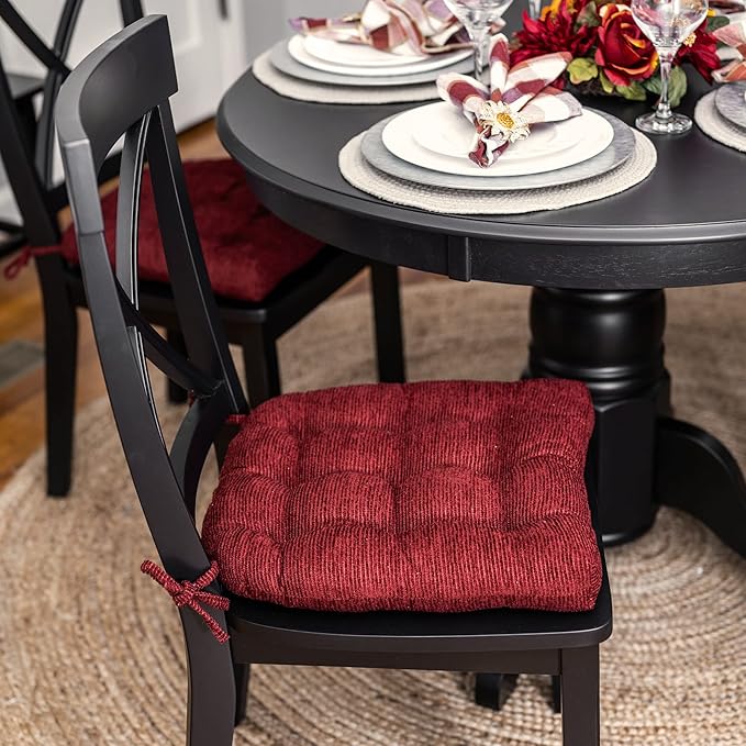 Barnett Home Decor Chenille Rib Claret Red Dining Chair Cushion with Ties - 15 x 17 Size Small Chair Pad - Latex Foam Fill, Reversible - Made in USA (Red/Small)