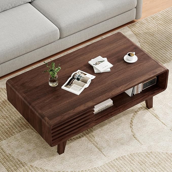 Coffee Table, Living Room Tables, Modern Table with Storage, Mid Century Farmhouse Wood Coffee Table for Living Room