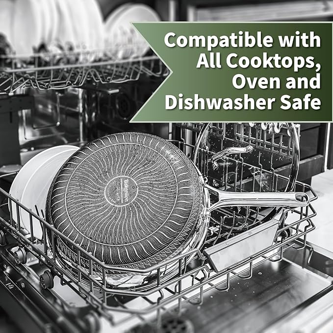 Hybrid Nonstick Frying Pan with Lid 12 Inch,Stainless Steel Honeycomb Pan Compatible with All Cooktops Dishwasher and Oven Safe