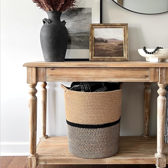 INDRESSME Wicker Laundry Hamper Tall Laundry Basket for Blankets, Clothes, Toys, Woven Storage Baskets for Living Room, Wicker Basket for Gifts, 17.8" x 15.8" x 13.8"