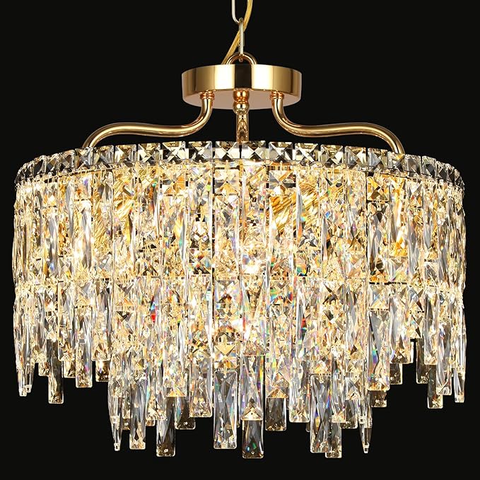 6 Light Gold Crystal Chandelier | Modern Crystal Chandeliers for Dining Room Light Fixture | Luxury Ceiling Pendant Lighting for Living Room | Bedroom | Entryway | Foyer | Staircase | Barthroom