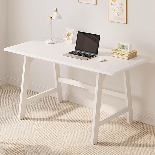 IOTXY Solid Wood Writing Table - 48" W x 24" D Minimalist Computer Desk for Home Office, Work, Study, Creativity, and PC Workstation, White