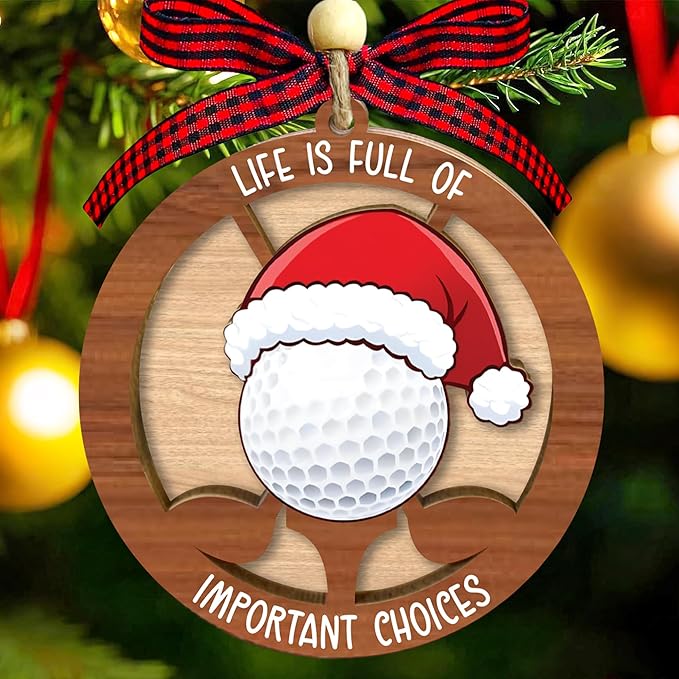 Golf Christmas Ornaments 2025 - Golf Ornaments For Christmas Tree - 2 Layer Wooden Hanging Decor For Sport Fans, Golfer, Sport Lovers, Coaches - Xmas Gifts For Golfers - Funny Golf Gifts For Men Woman