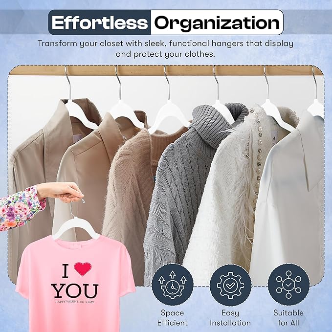 DEILSY™ White Hangers 50 Pack - Thin Slim Space Saving, Plastic Hangers, Non Velvet Plastic Hanger for Closet Organization Hanger for Clothes Adult