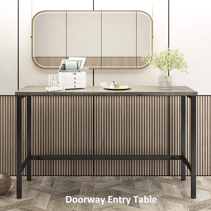 Harper & Bright Designs 4-Piece Dining Table Set, 60.2" L Solid Wood Dining Table with 3 Stools and Metal Frame for Kitchen Dining Room, Antique Grey + Black