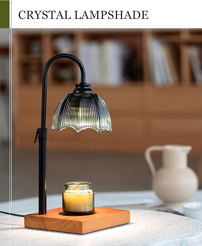 Candle Warmer Lamp with Timer, Dimmer & Adjustable Height, 25MM Rubber Wood, 2 Blubs, Fit All Size Jar Scented Candles, Safe Aromatherapy Light for Sleep, Work, Yoga, Bedroom, Office, Gift for Women