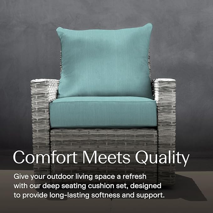 Honeycomb Outdoor Deep Seat, 24 x 23, Textured Solid Coastal Blue Chair Cushion for Patio Furniture