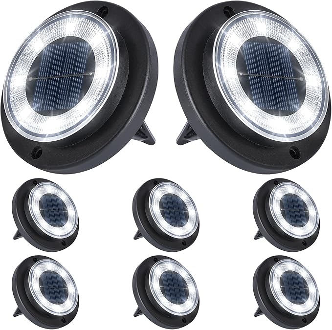 Flacchi Solar Ground Lights - Solar Powered Lights Outdoor Solar Disk Light Waterproof Landscape Light for Patio Yard Pathway Walkway Driveway (Cool White, 8 Pack)