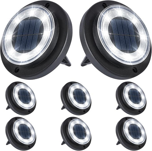 Flacchi Solar Ground Lights - Solar Powered Lights Outdoor Solar Disk Light Waterproof Landscape Light for Patio Yard Pathway Walkway Driveway (Cool White, 8 Pack)