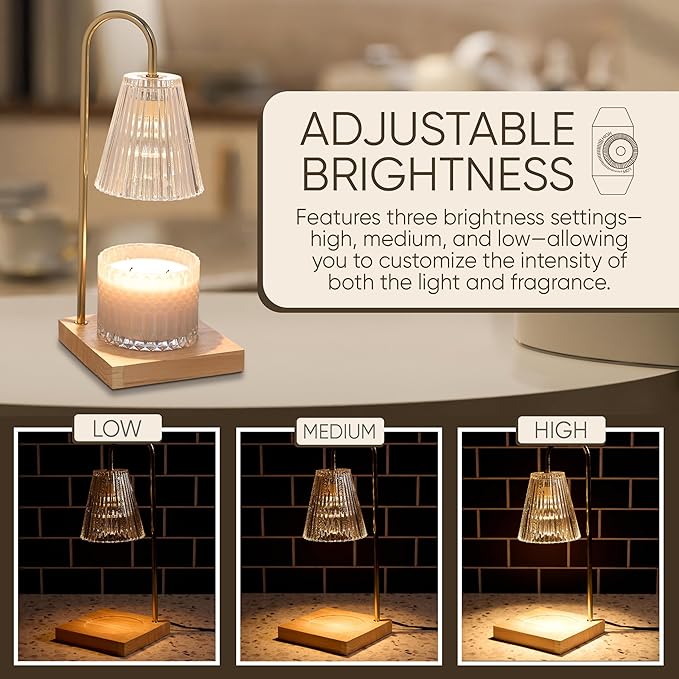 Sheffield Home Glass Candle Warmer Lamp – Gold Ribbed Glass, 14″ Flameless Candle and Wax Melter for Long-Lasting Fragrance – Elegant Decorative Warmer for Home or Office