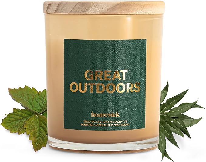 Homesick Scented Candles for Home (Great Outdoors) - 7.5 oz Long-Lasting Natural Soy Wax Blend Jar Candle Gift for Women & Men for All Occasions, 30-35 Hours Burn Time - Notes of Patchouli & Cypress