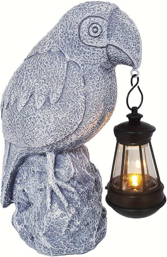 Outdoor Figurine Lights-Solar-Powered Parrot Garden Light - Waterproof Resin Statue, Auto-Charging led lamp for Outdoor Decor - Unique Birthday, Christmas Present (Smoke Gray)