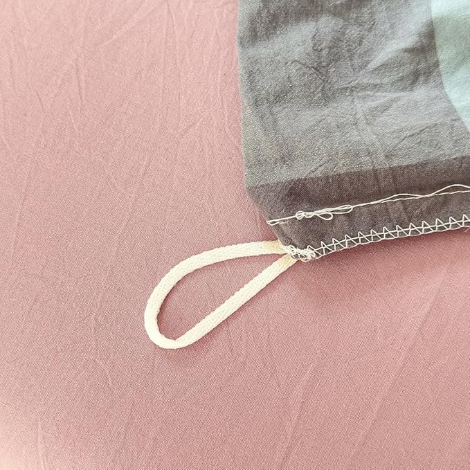 FACE TWO FACE Bedding Duvet Cover Set100% Washed Cotton Duvet Cover Linen Like Textured Breathable Durable Soft Comfy (Twin, Cookie Powder Grid)