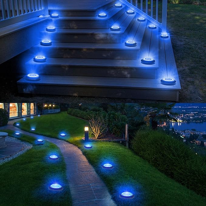 Flacchi Solar Ground Lights - Solar Powered Lights Outdoor Solar Disk Light Waterproof Landscape Light for Patio Yard Pathway Walkway Driveway (Blue, 8 Pack)